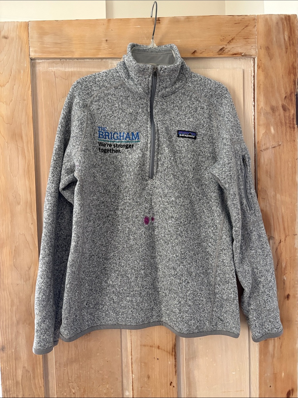 Patagonia Women’s Heather Gray Half-Zip Fleeced Pullover - ink stain!